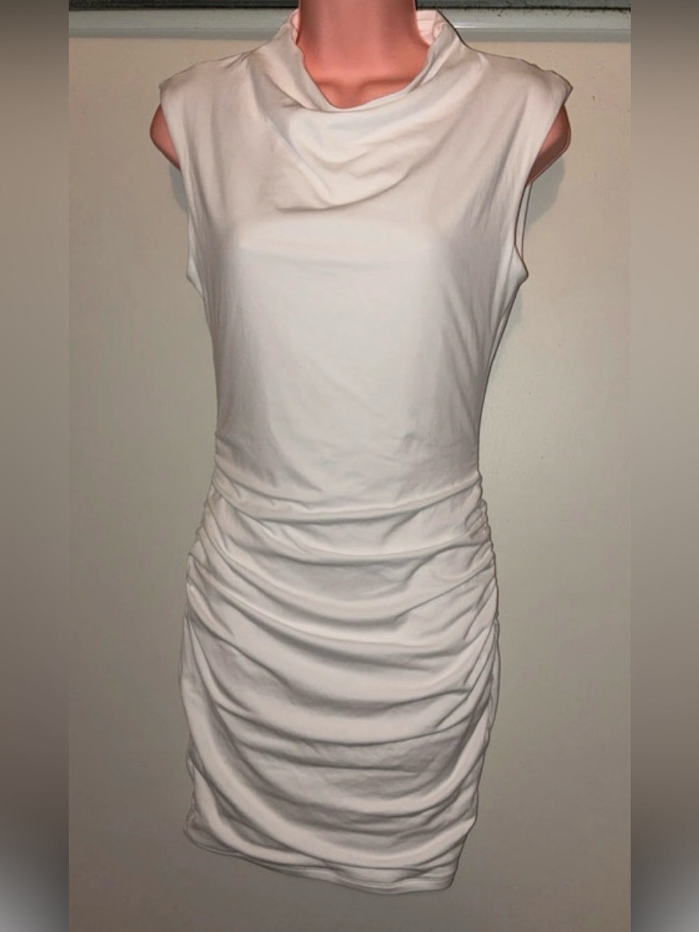 Sleeveless White Ruched Mini Dress